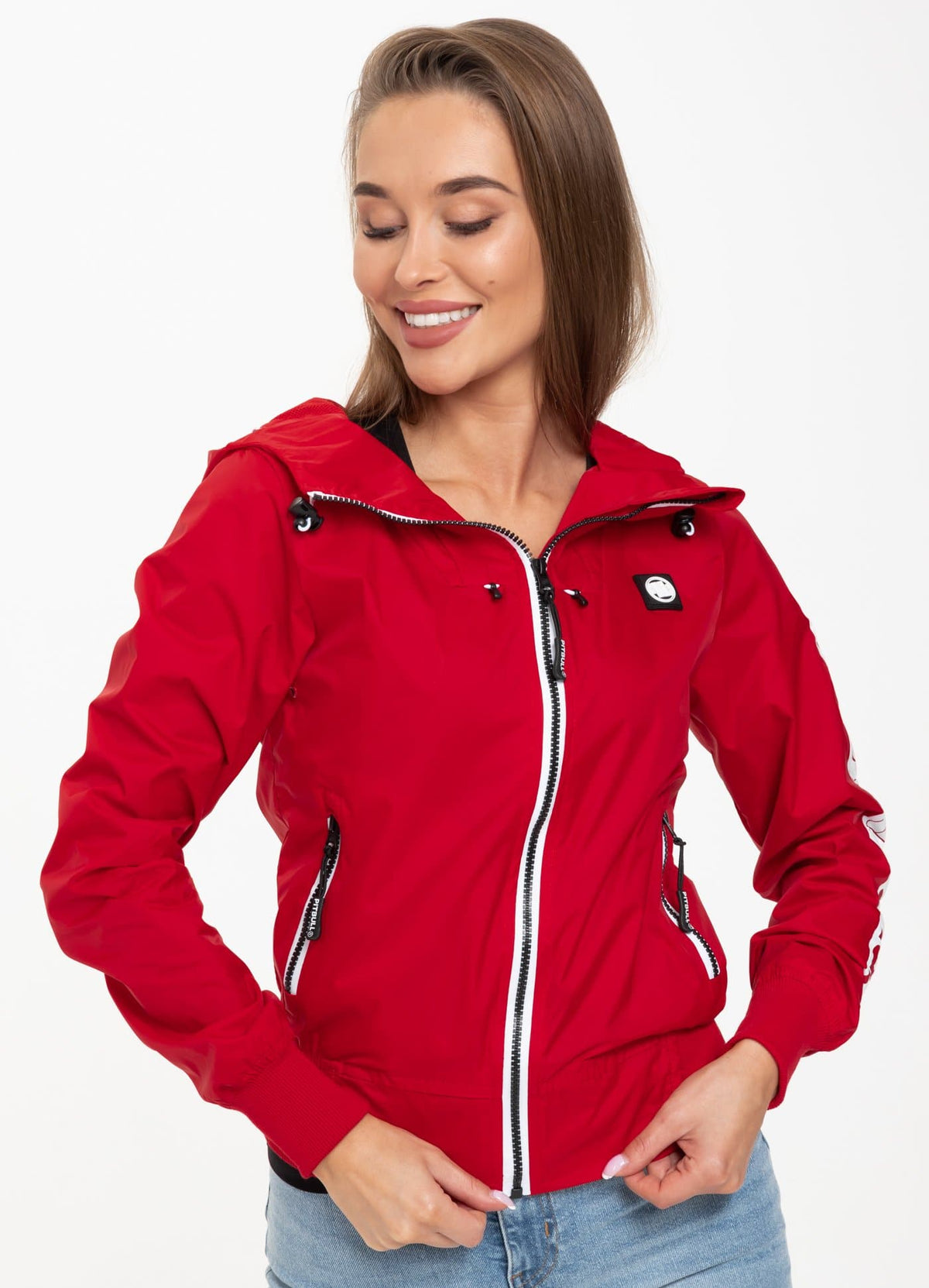 Women Hooded Nylon Jacket AARICIA Sleeve 2021 Red - Pitbull West Coast International Store 