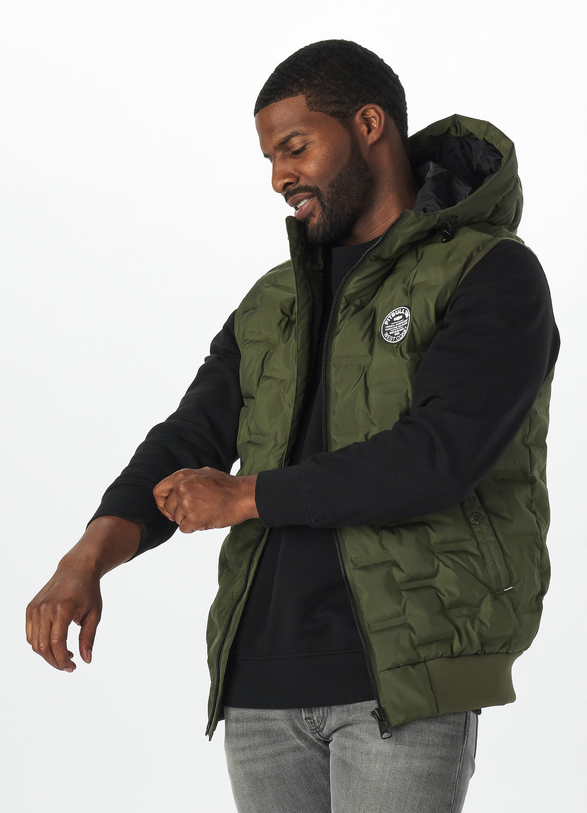 Quilted Hooded Vest CARVER Olive - Pitbull West Coast International Store 