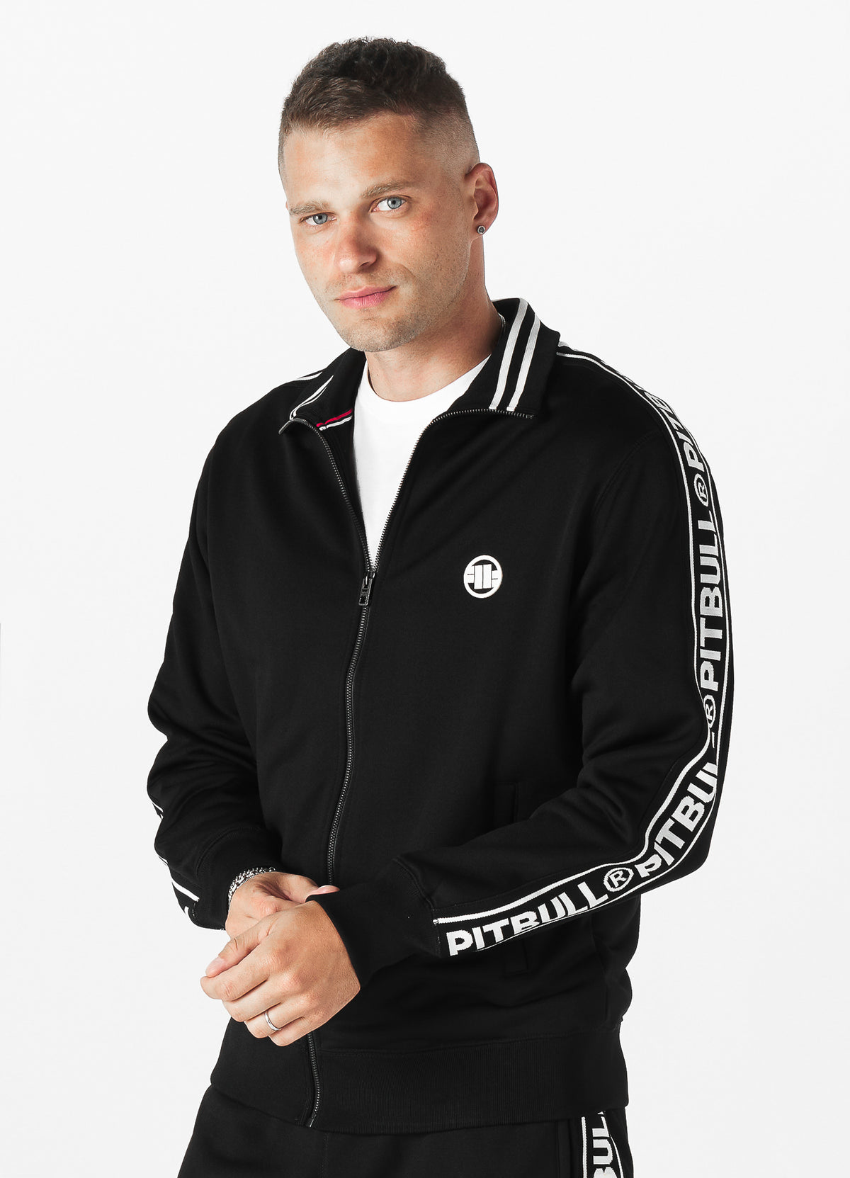 TAPE LOGO Black Zip Sweatshirt - Pitbull West Coast International Store 